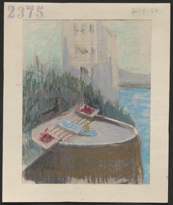 Pochade probablement réalisée le 30 mai 1950 par Cogné (Archives nationales, DI/13/1).